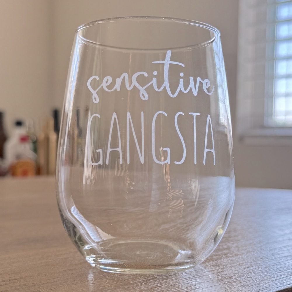 Love Island “Sensitive Gangsta” Stemless Wine Glass